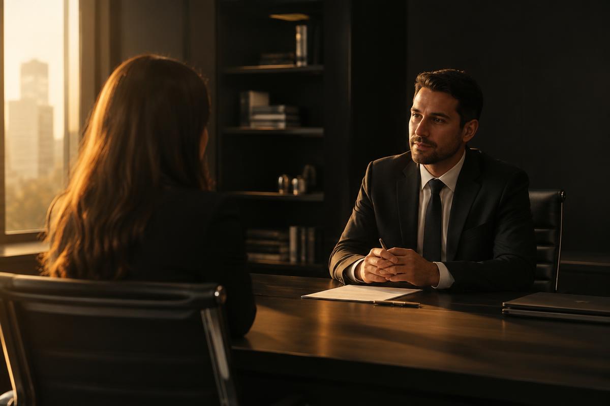 Recruiter interviewing a candidate in a modern office